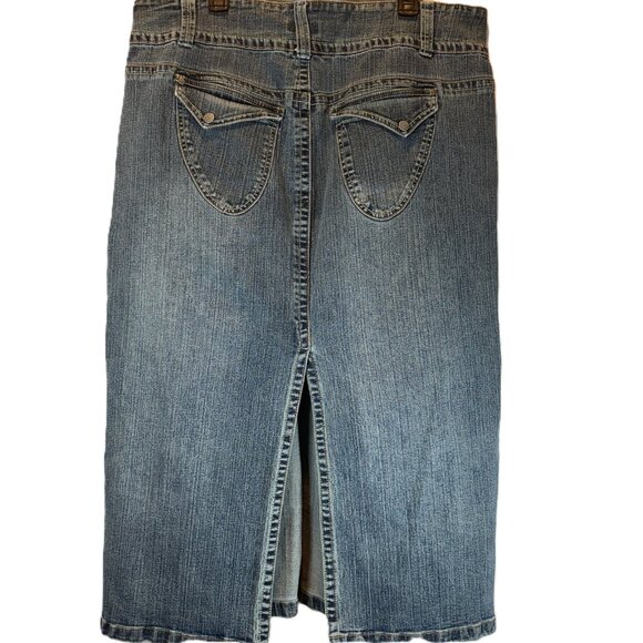 Cato Dresses & Skirts - CATO Acid Washed Denim Skirt Stretch Fit Back Slit Women's Size 18W